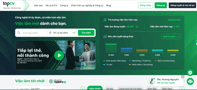 TopCV - Trang web tuyển dụng nhân sự về ngành du lịch,khách sạn