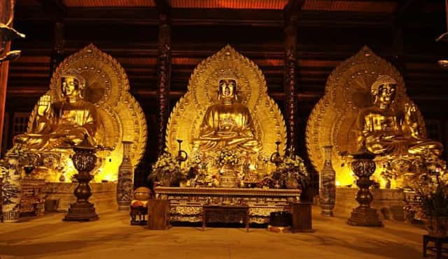 Buddha statues in the Tam The Hall of Bai Dinh Pagoda