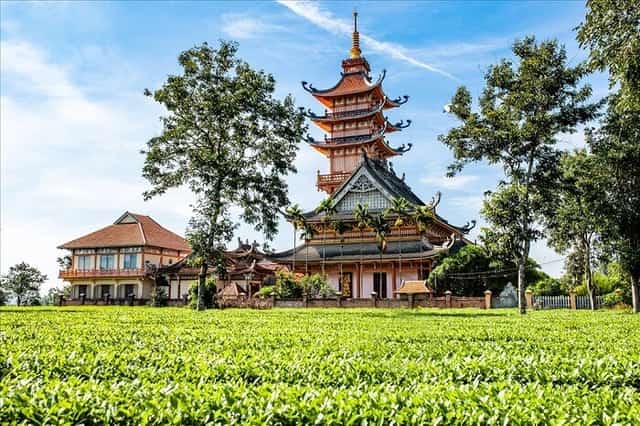 穿过百年松林大道,古老的宝明寺就在不远处