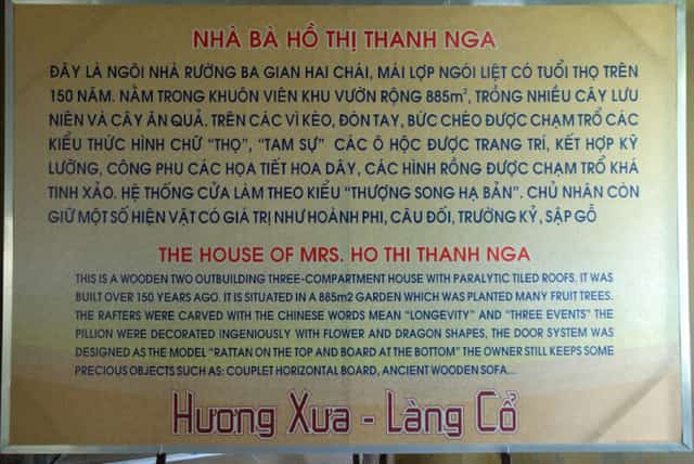 Biển Di tích quốc gia nhà bà Hồ Thị Thanh Nga