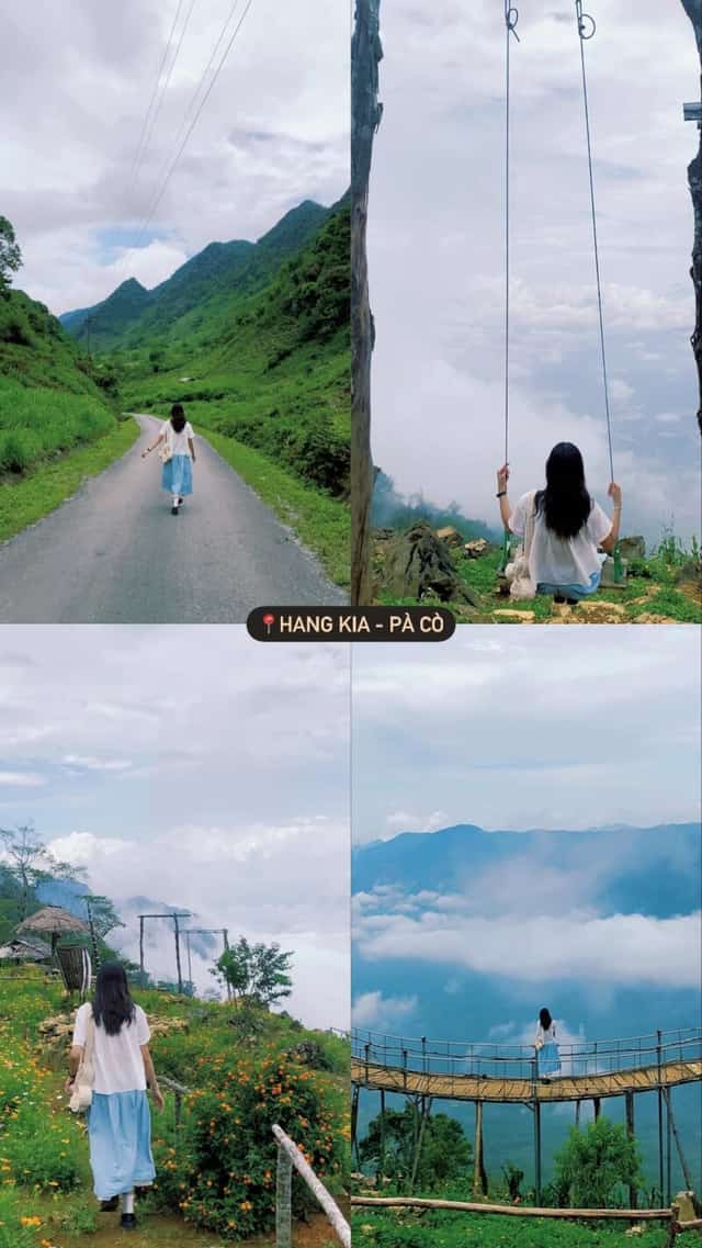 游客前往杭嘉-巴哥（Hang Kia - Pà Cò）。