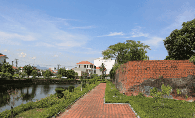 The citadel walls have been solidly reconstructed with red bricks