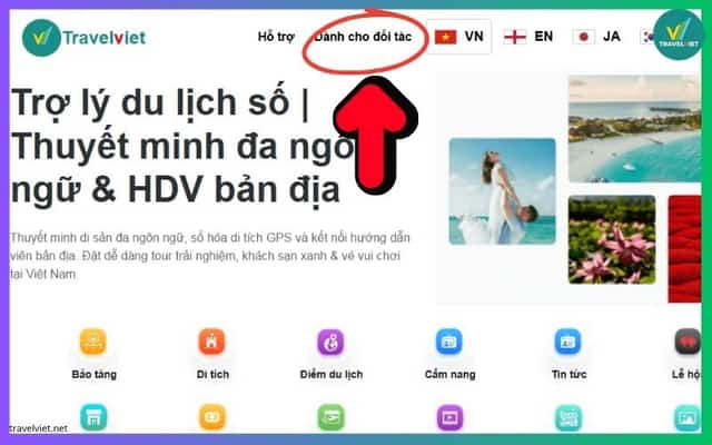 Truy cập website TravelViet > Chọn Dành cho đối tác