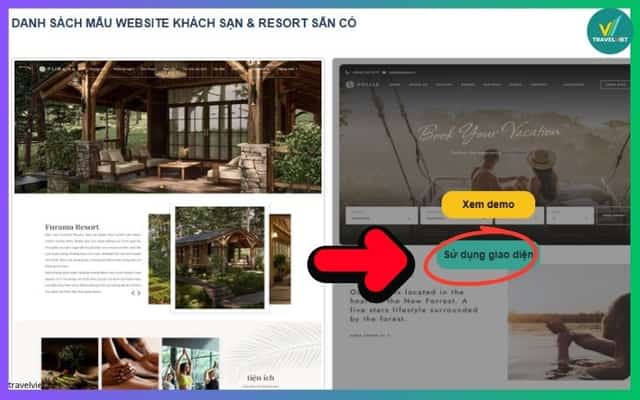 Chọn mẫu website nào ấn Sử dụng giao diện mẫu đó