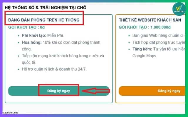 Kéo xuống dưới phần Đăng bán phòng trên hệ thống > chọn Đăng Ký ngay