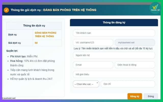 Điền các thông tin đăng bán phòng của đối tác