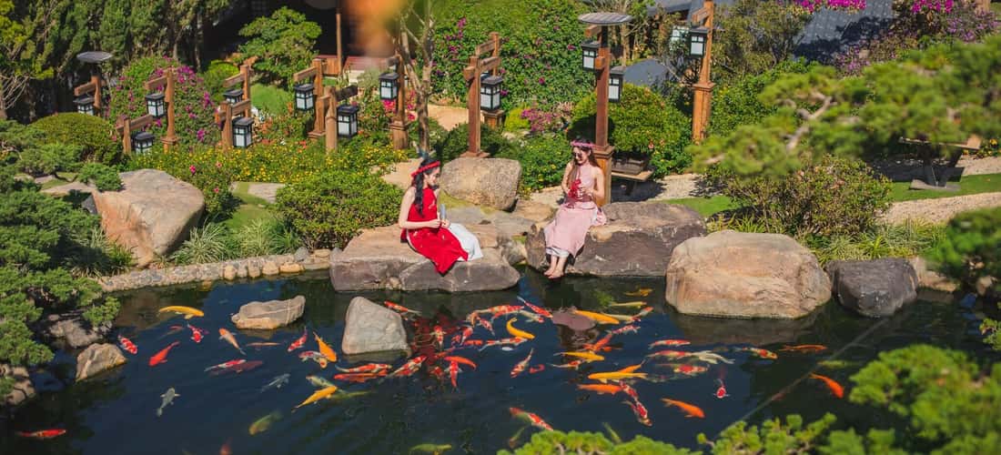 Hồ cá Koi chính là 1 địa điểm là nên điểm nhấn cho Quê Garden.