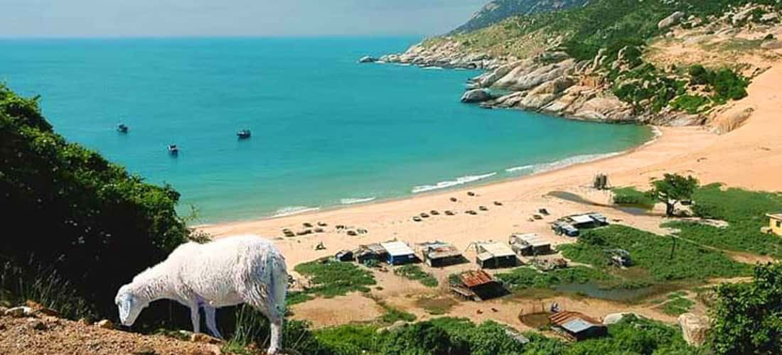 바이트랑(Bai Trang)은 맑고 푸른 바닷물과 끝없이 펼쳐진 사막 모래입니다. Ninh Thuan성에서 일출을 볼 수 있는 가장 아름다운 곳으로 알려져 있습니다.