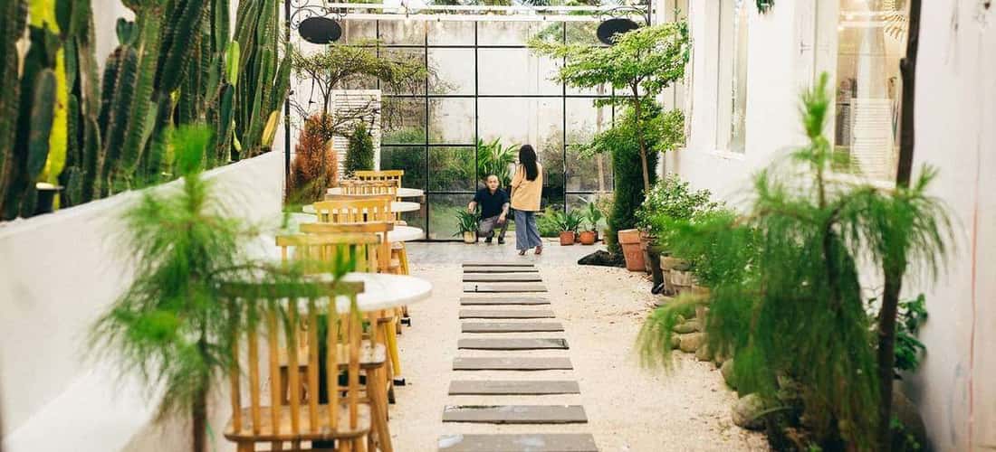 Những bức tường trắng kết hợp với hàng cây xương rồng thẳng tắp làm thực khách liên tưởng đến vùng biển Địa Trung Hải