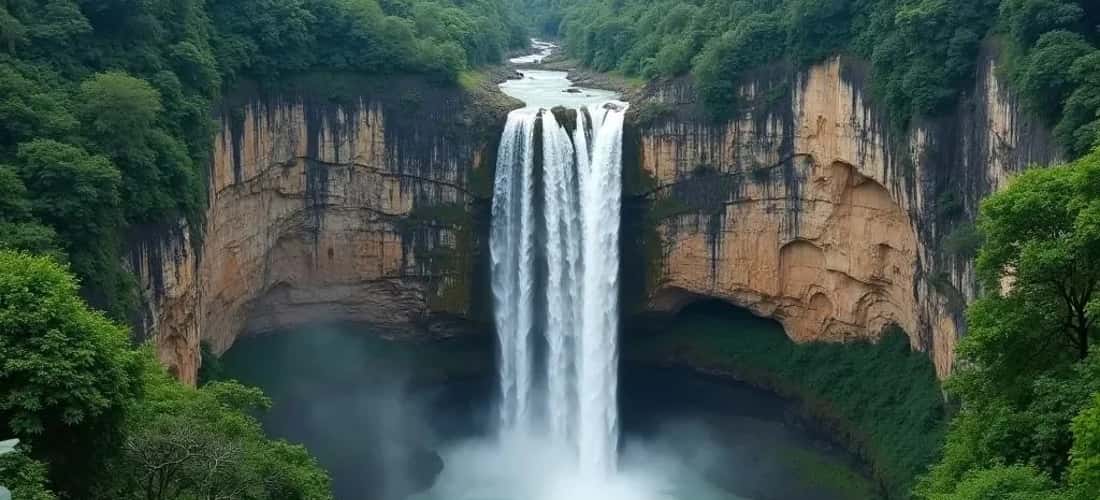Mo Tuyen Quang Waterfall位于NA Hang自然保护区，有三个美丽的瀑布，就像一个地方。