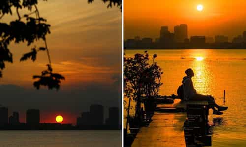Đắm mình trong ánh hoàng hôn rực rỡ tại Hồ Tây